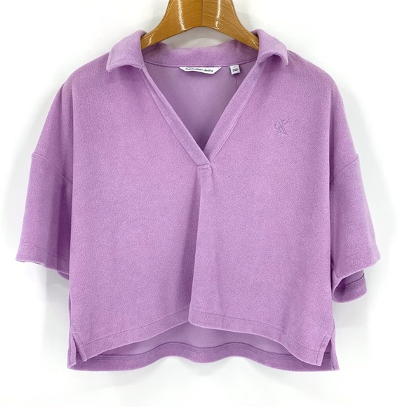 Calvin Klein Jeans NWT Lilac Purple French Terry Polo Style Cropped Top, Medium - Picture 13 of 16